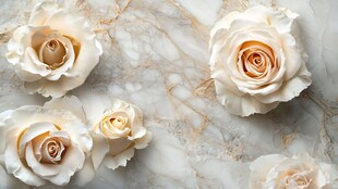 白玫瑰绽放于大理石之上