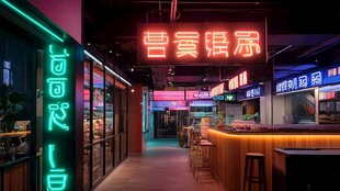 霓虹闪烁的热闹娱乐街区