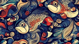 锦鲤游弋于梦幻波纹间