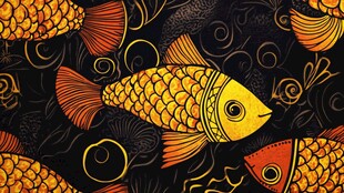 金色锦鲤图案 灵动精美