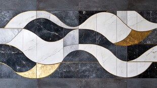 黑白金波浪几何瓷砖图案