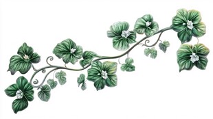 手绘绿色藤蔓花卉图案
