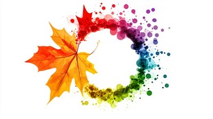 彩色秋叶水彩圆环艺术图