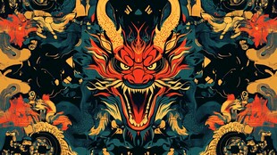 中式龙纹潮流插画图案