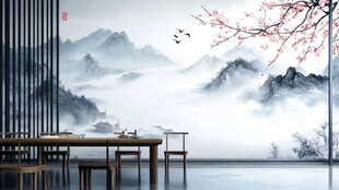 中式茶室水墨山水意境美