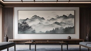 中式客厅中的山水墨画意境