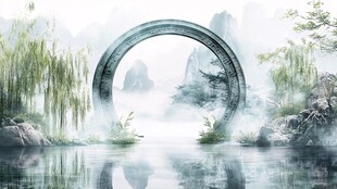 梦幻中式山水圆环景致