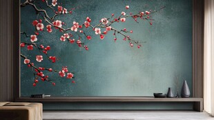 中式客厅的梅花背景墙