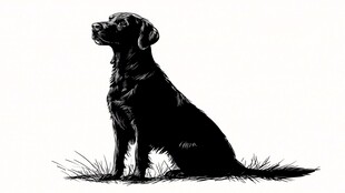 黑色拉布拉多犬的坐姿剪影