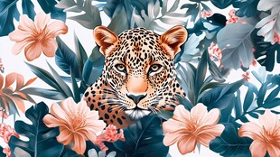 豹隐于热带花卉绿植间