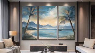 海滨风情三联画客厅装饰