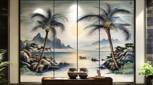 海边椰树山水装饰画