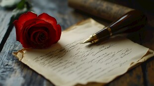 红玫瑰与旧信笺上的钢笔