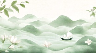 水墨山水间的孤舟雅景