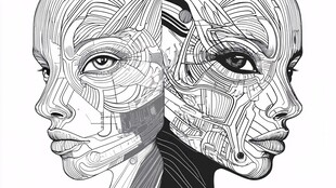 半机械人脸的科幻艺术形象