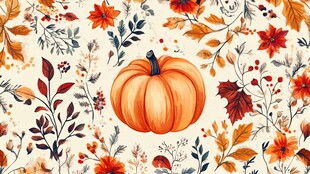 秋日南瓜花卉水彩插画