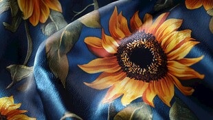 蓝色底向日葵印花布料