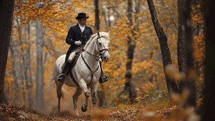 秋日林间的优雅骑马者