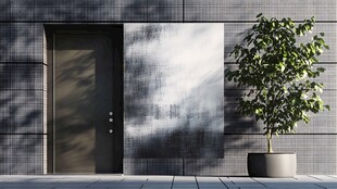 现代建筑门前绿植装饰景