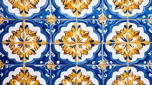 蓝黄花纹瓷砖图案精美