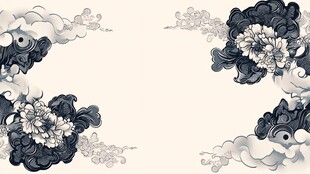 中式云纹牡丹边框图案