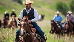 草原上的牛仔骑马队伍