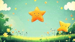 梦幻草地星星童趣风景图