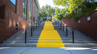 黄色醒目楼梯通向绿意