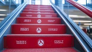 红色动感自动扶梯内部场景