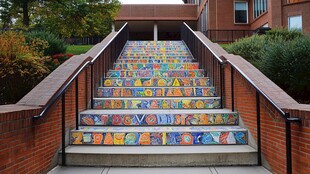 多彩字母装饰的创意楼梯