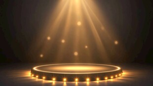 金色聚光灯下的圆形舞台