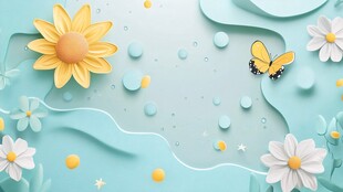 清新立体风花朵蝴蝶插画