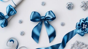 蓝色精美蝴蝶结与装饰元素