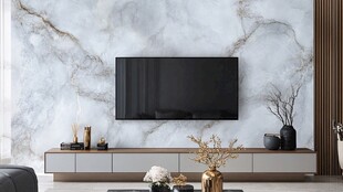 大理石背景墙的客厅一角