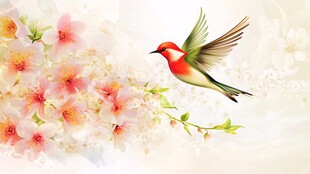 飞鸟戏繁花 春日好风光