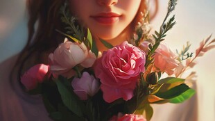 捧花少女的浪漫瞬间