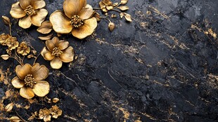 黑金背景上的精致金色花卉