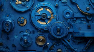 蓝色精密机械齿轮细节图