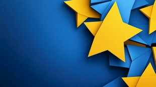 蓝色背景上的立体黄色星星