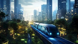 未来都市中的悬浮列车景观