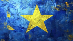 蓝色背景上的金色五角星