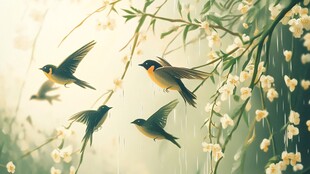 春日柳枝间的灵动飞燕