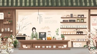 古风茶室里的优雅茶艺师