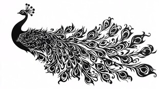 优雅黑孔雀精美图案