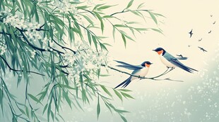 柳间双燕图