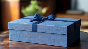 蓝色精美礼盒 系着蓝丝带