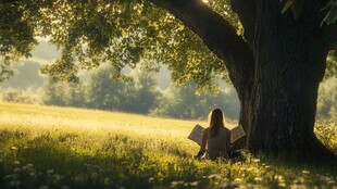 树下静读的女子