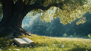 树下静处的书籍与自然