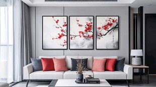中式客厅三联梅花装饰画