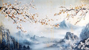 水墨梅花山水意境图